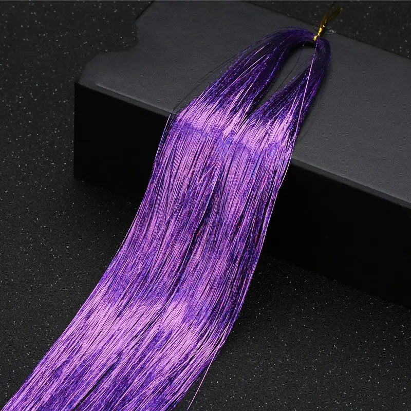 Long 90cm 200 Strands Sparkle Hair Tinsel Hair Rainbow Shiny Silk Hair Extensions Dazzles Women Hippie For Braiding Headdress