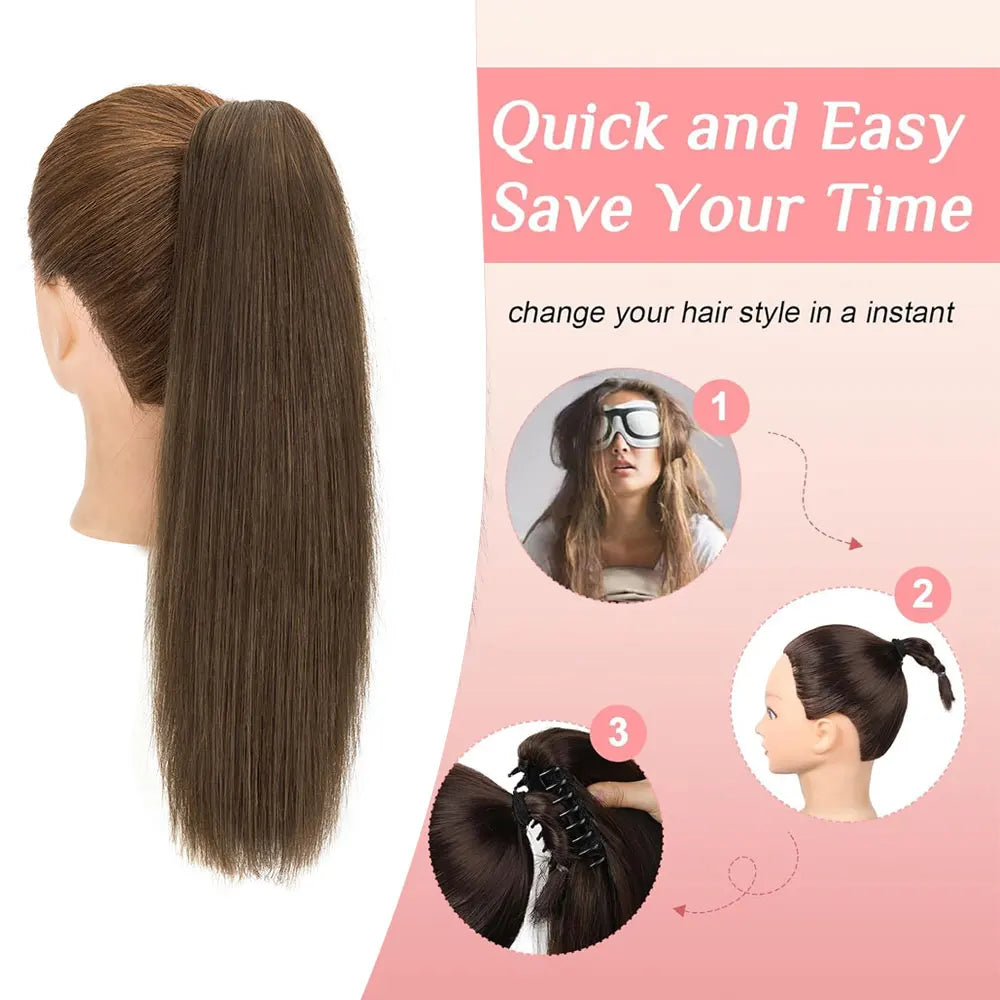 SEGO Claw Clip Ponytail Extension 100% Real Remy Human Hairpiece Pony Tails Hair Extensions Long Straight Ponytail for Women
