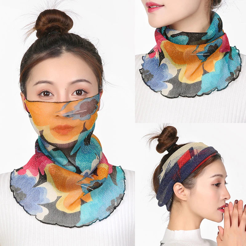 Fashion Summer Chiffon Neck Collar Silk Scarf Women Sunscreen Face Mask Headscarf Bandana Cycling Anti-uv Multi-function Scarves