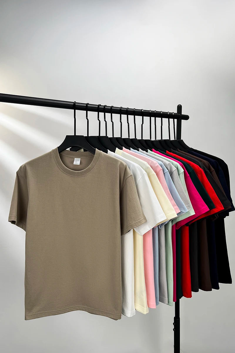 100% pure cotton short sleeved men's round neck T-shirt summer new high-end fashion youth couple loose casual breathable top