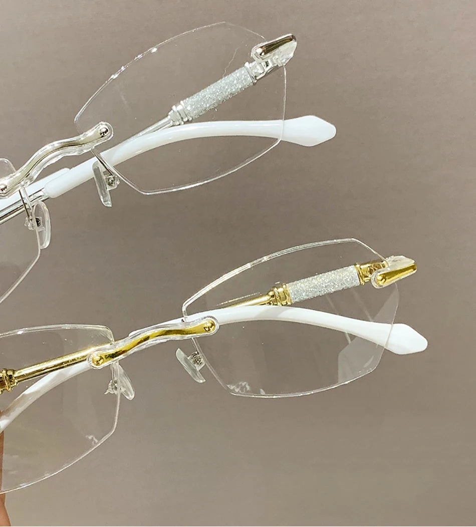 High Definition Lens Reading Glasses Women's Trendy Rimless Anti Blue Light Farsighted Eyewear Prescription Diopter Eyeglasses