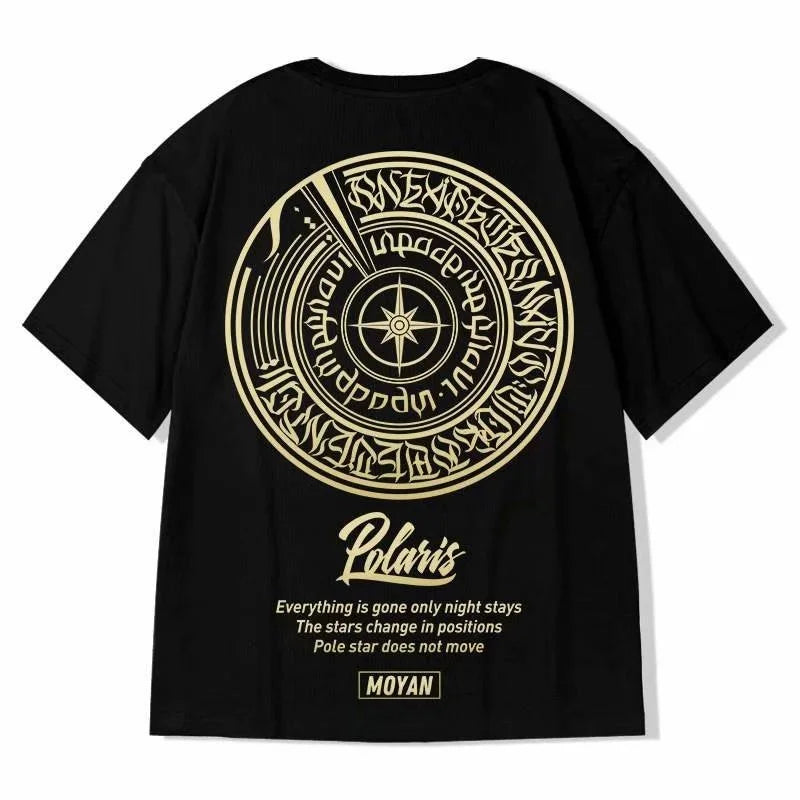 8XL Loose Fitting Fashionable Trendy New Eight pointed Star Formation Print T-shirt with Casual Men Versatile Couple Outfit