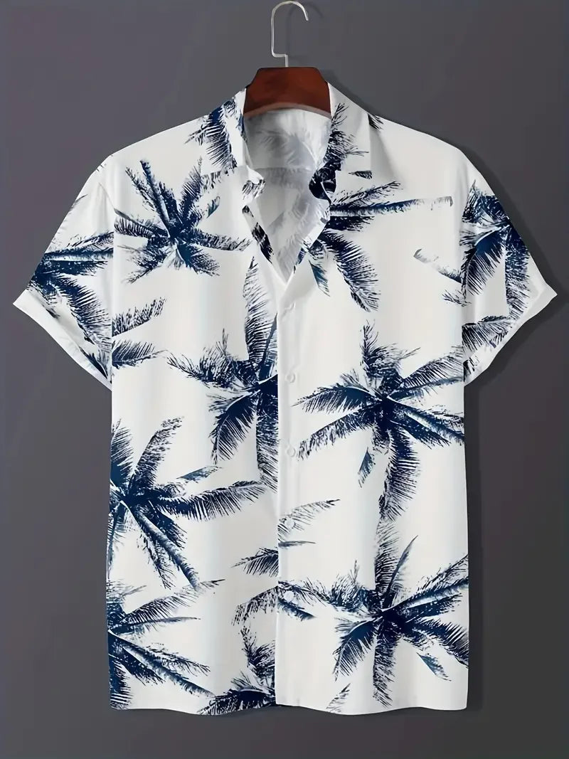 2024 Men's Fashion Short Sleeve Button Up Shirt - Flip Collar Summer Hawaiian Beach Shirt Comfortable High Quality Fabric