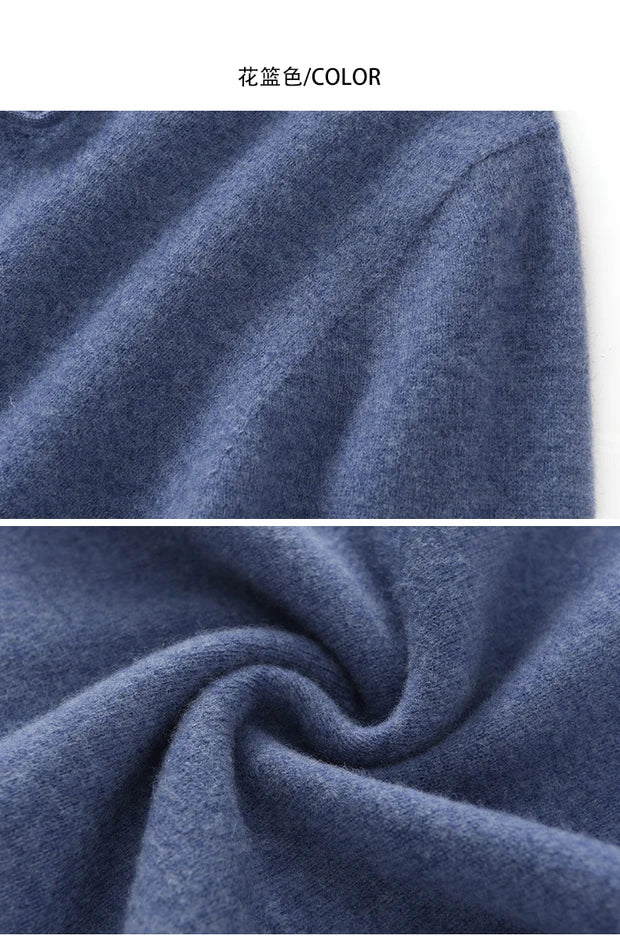 Men's Autumn Winter 100% Merino Wool Sweater Hooded Collar Knitted Pullover Cashmere Sweatshirt Casual Large Tops Long Sleeved
