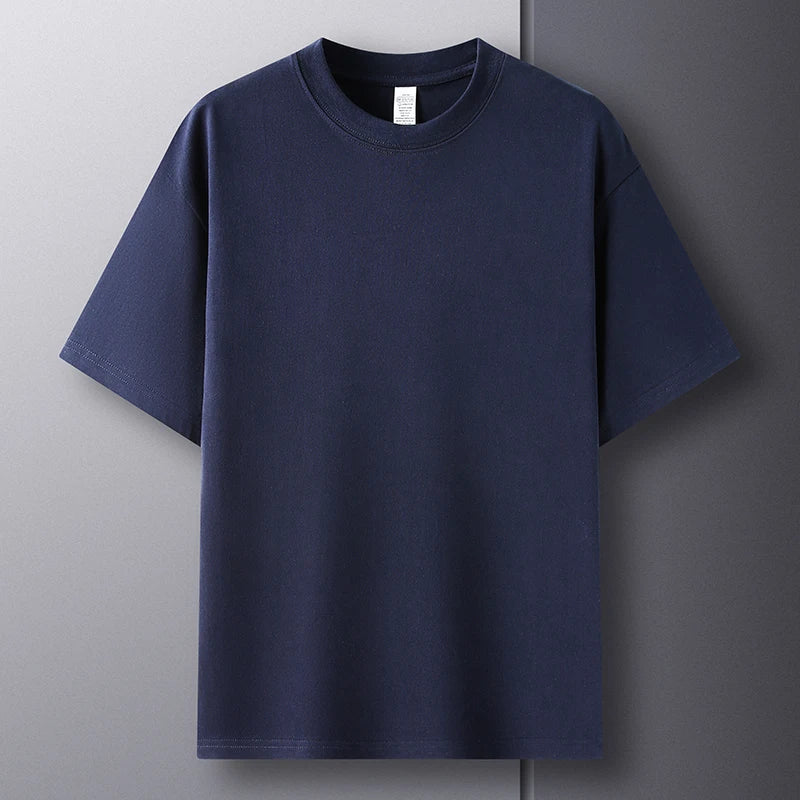 100% pure cotton short sleeved men's round neck T-shirt summer new high-end fashion youth couple loose casual breathable top