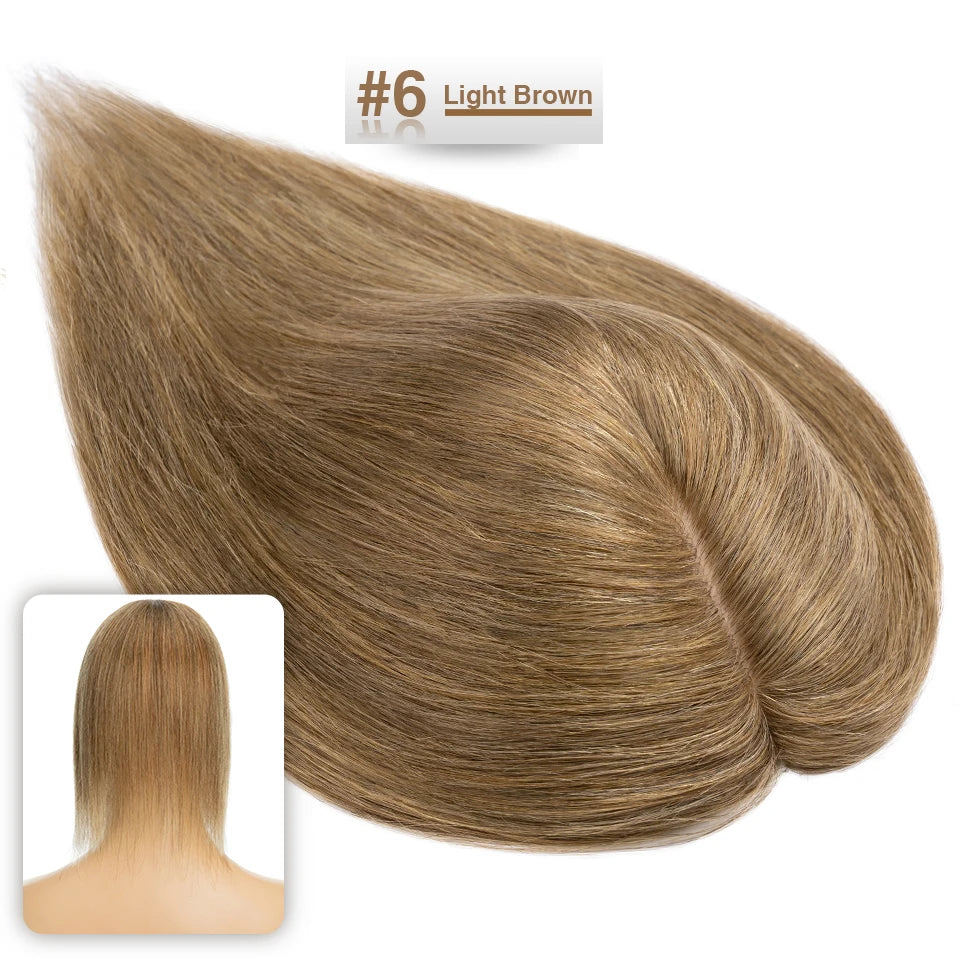 S-noilte 7x13cm Real Hair Toppers Silk Base Natural Hair Wig 100% Human Hair Prosthesis woman Brown Wigs Clip In Hair Extensions