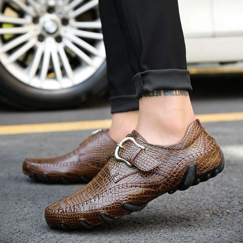 Crocodile Skin Loafer Shoes Men Genuine Leather Slip-on Moccasins Handmade Male Outdoor Casual Shoes Drive Walk Luxury Leisure