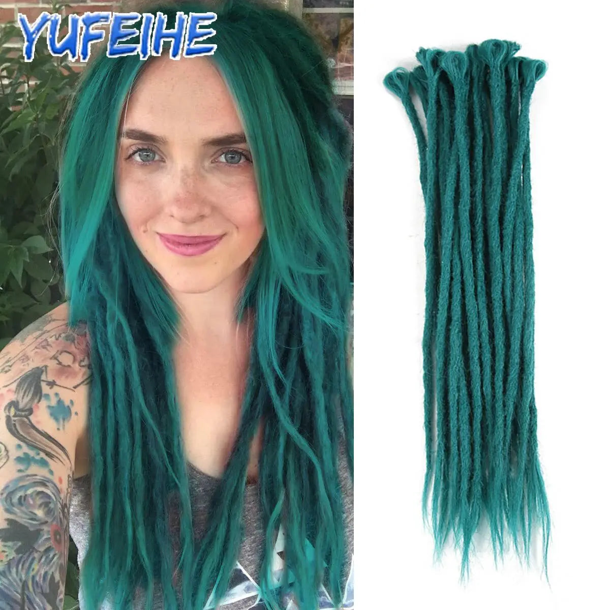 Dreadlocks Extensions Thin 0.7cm Width Synthetic Crochet Braids Hair Dreads Fake Hair Ombre Mint Green Reggae Hip Hop Style Pink