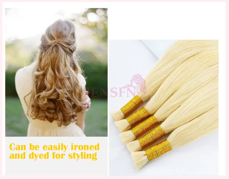JENSFN  Bulk Hair Extensions Human Hair Straight  16"-26" Inch 50g/Strand  #613 60  Brown Blonde Color Hair Salon Supplies