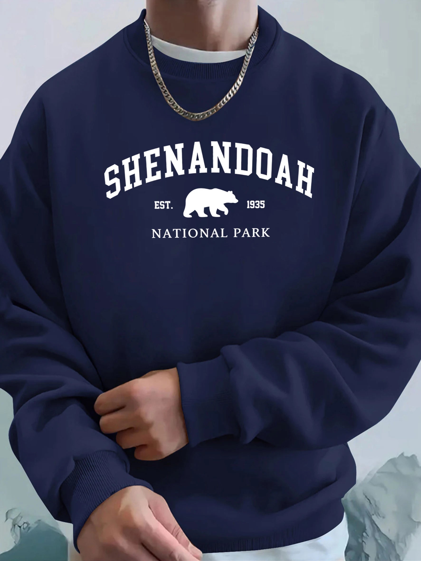 Senandah National Park Bear Prints Hoodie Men Warm Pocket Hooded Pullover Fleece Basics Sweatshirts Comfortable Sport Streetwear