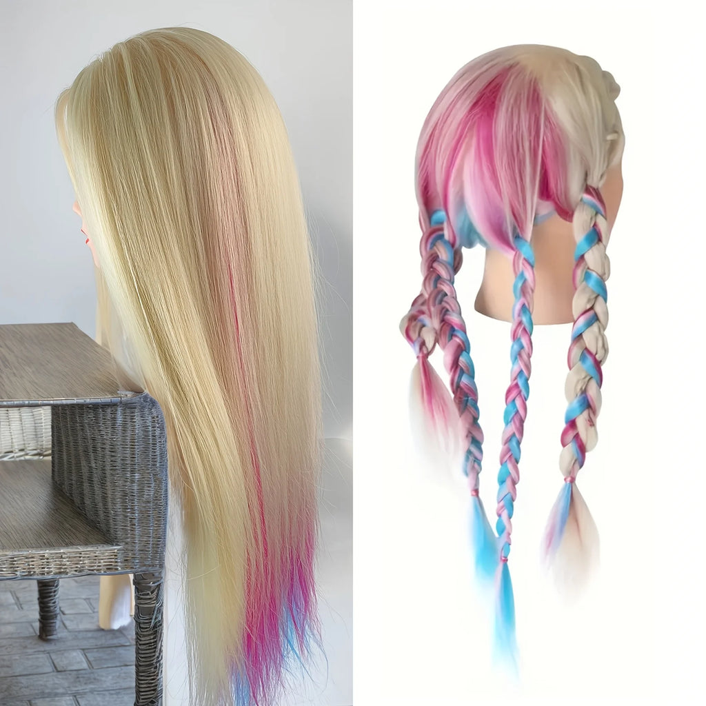 Mannequin head with colorful hair 26 inches, high temperature synthetic hair, for braiding hair practice and modeling display