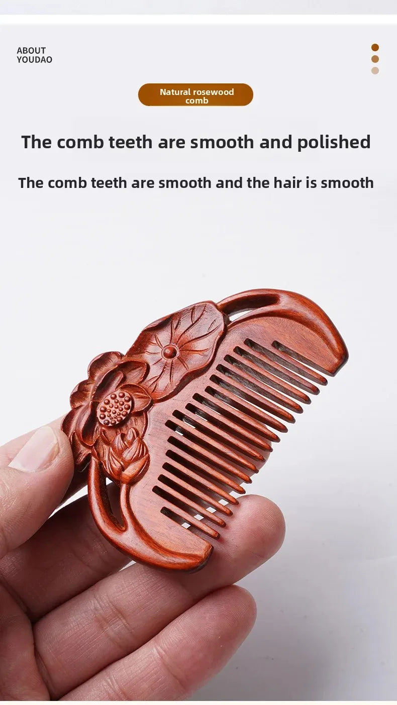 Portable Mini Ebony Wood Comb Chinese Style Carved Travel Souvenir Popular Hairdressing Professional Comb Made in China