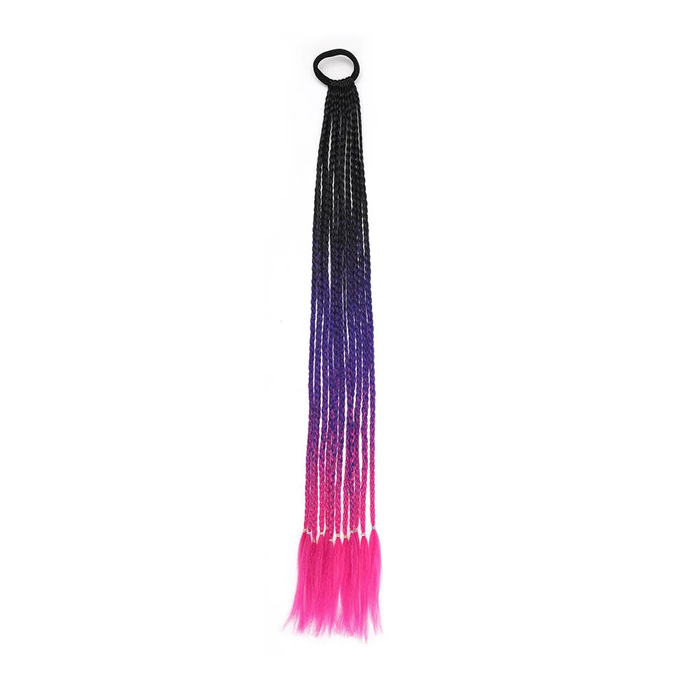 24inch Rubber Band Crochet Mixed Box Braids Plaited Ponytail Synthetic Gradient Dirty Braided Ponytail Hair Extensions for Kids