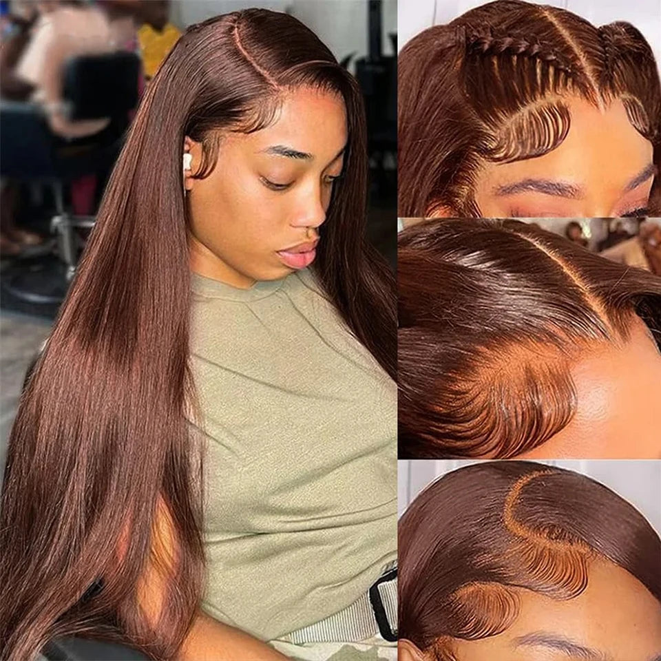 Clearance Cheap #4 Color Straight Human Hair Bundles With Closure Brazilian Virgin Human Hair Weave Bundles With HD Lace Closure