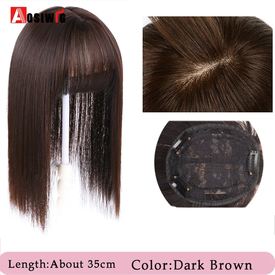 AOSIWIG Synthetic Long Straight Topper Closures Hairpiece Clip In Hair Extensions Cover White Hair Women Natural Fake Hairpiece