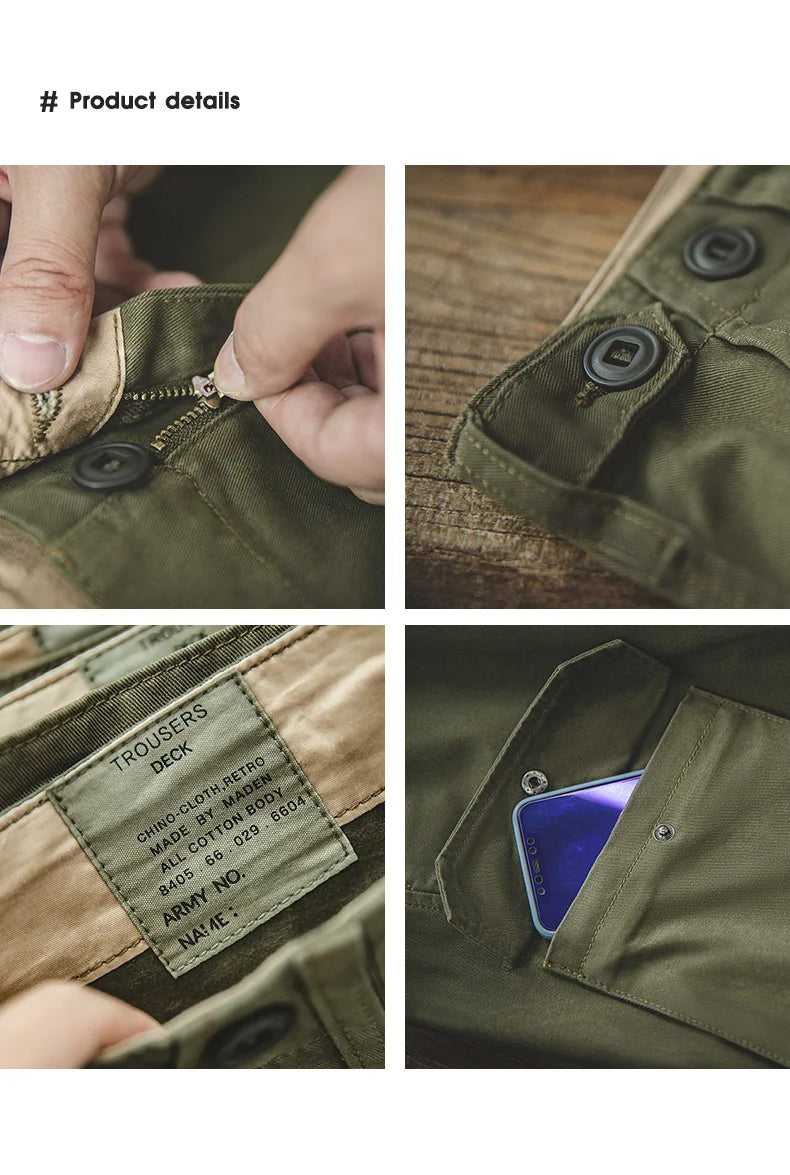 Maden Vintage Tactical Tapered Pants for Men 100% Cotton Wide Cargo Pant Casual Baggy Large Pockets Trousers Streetwear