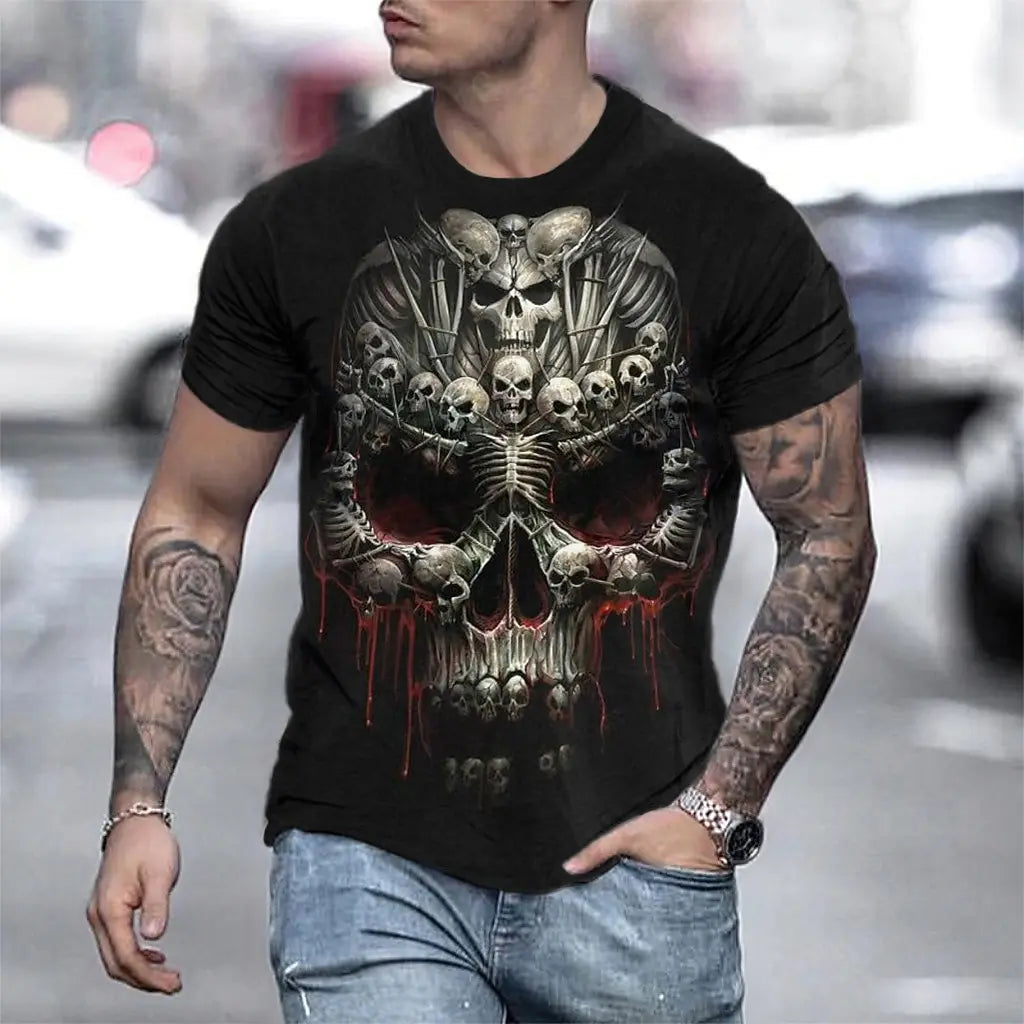 Halloween Day of the Dead Skull Men's Skull Graphic Prints T Shirt Retro Short Sleeve T shirt 3D Print Vintage Designer Holiday