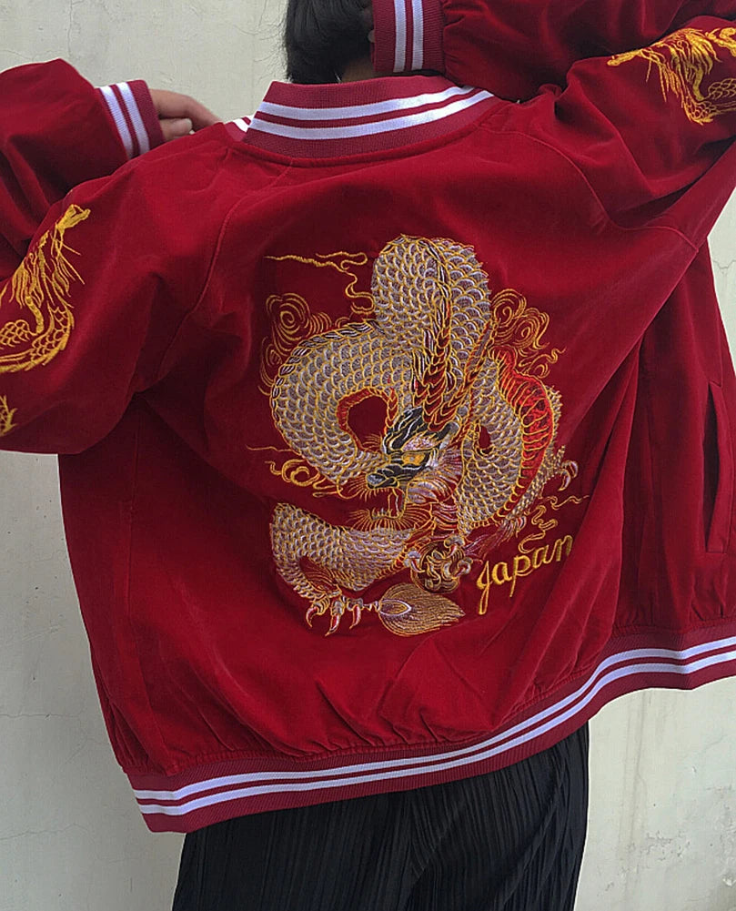 Unisex Spring Autumn Velveteen Baseball Jacket Men Women Luxury Sukajan Dragon Embroidery Bomber Coat Japanese 2026 Z1