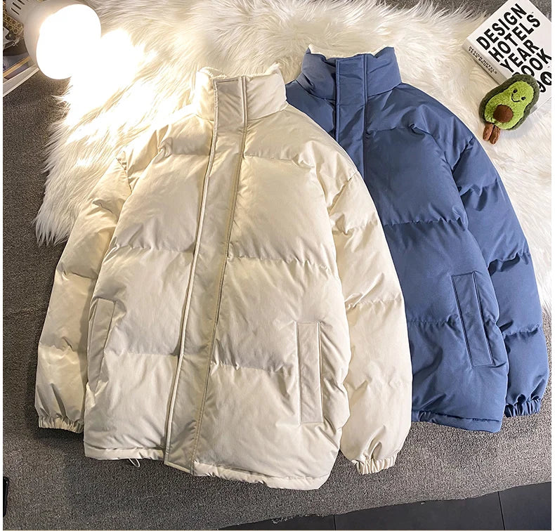 Warm Fleece Winter Lined Puffer Jackets Men Thick Parkas Casual Man Padded Down Outwear Zipper Long Sleeve Outdoor Couple Coat
