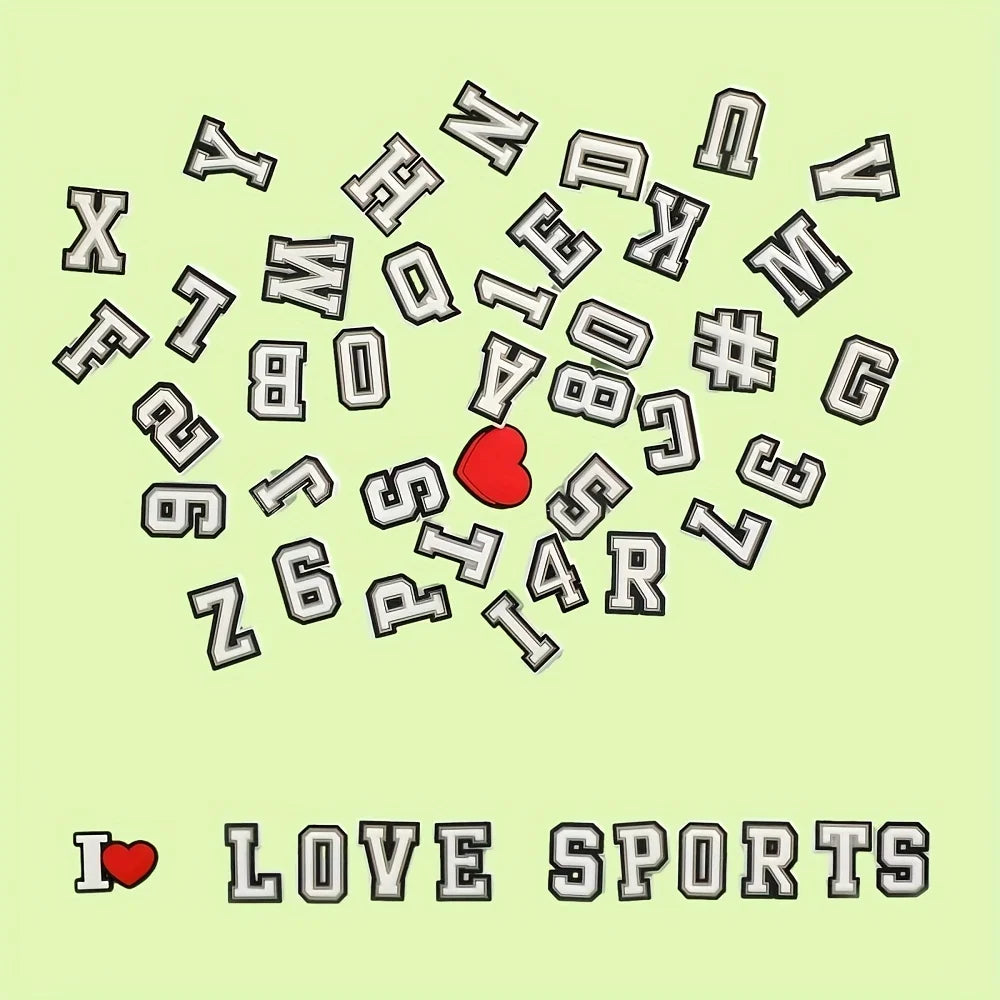 50Pcs Sports Letters Numbers Charms for Crocs Charms Shoe Decorations,Basketball Baseball Hockey Softball Soccer Football Gift