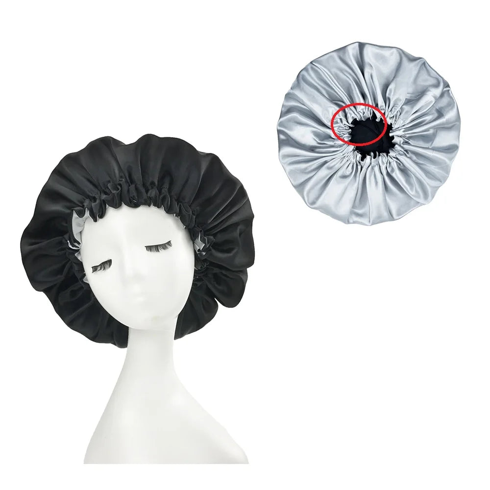New Solid Women Satin Bonnet Fashion Stain Silky Big Bonnet for Lady Sleep Cap Headwrap Hat Hair Wrap Accessories Wholesale