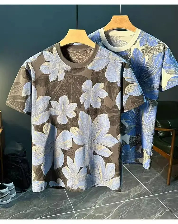 Loose Short-sleeved Thin Versatile Top Short-sleeved T-shirt for Men Summer Thin Full-body Printed Casual Breathable Trendy