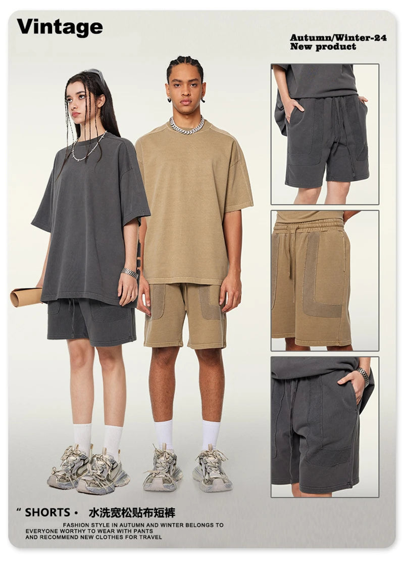 ZODF New 2024 Summer Men Washed Cotton Shorts Unisex Casual Loose 350gsm Comfortable Short Pants Brand Bottoms HY0792