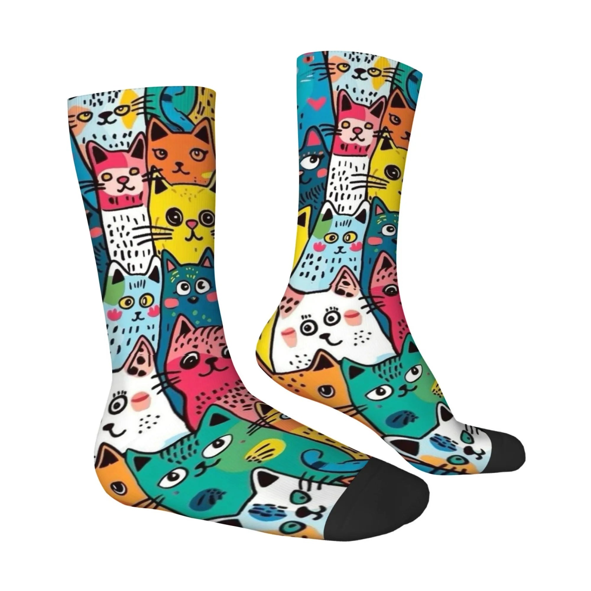 Cute Cartoon Cat Happy Men's Socks Harajuku Style Novelty Funny Hip-Hop Socks Comfortable Breathable Casual Sports Fashion Socks