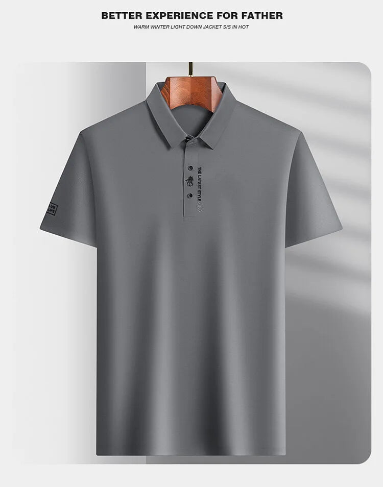 High end brand short sleeve polo shirt men's 2025 summer new trend embossed design casual ice silk breathable lapel Paul T-shirt