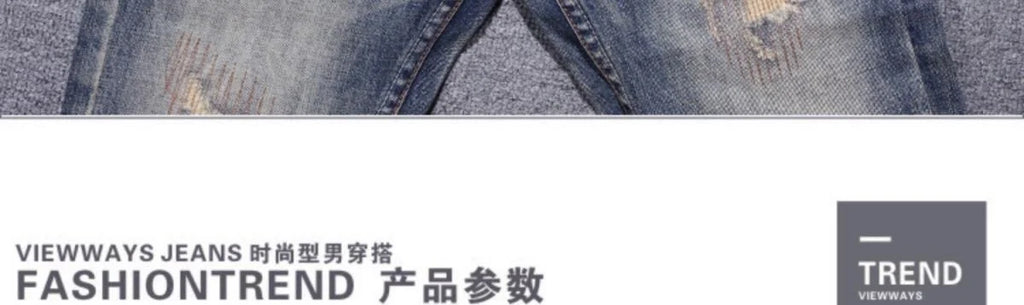 2023 Spring and Autumn New Classic Fashion Solid Color Ripped Small Foot Pants Men's Casual Comfort Elastic High Quality Jeans