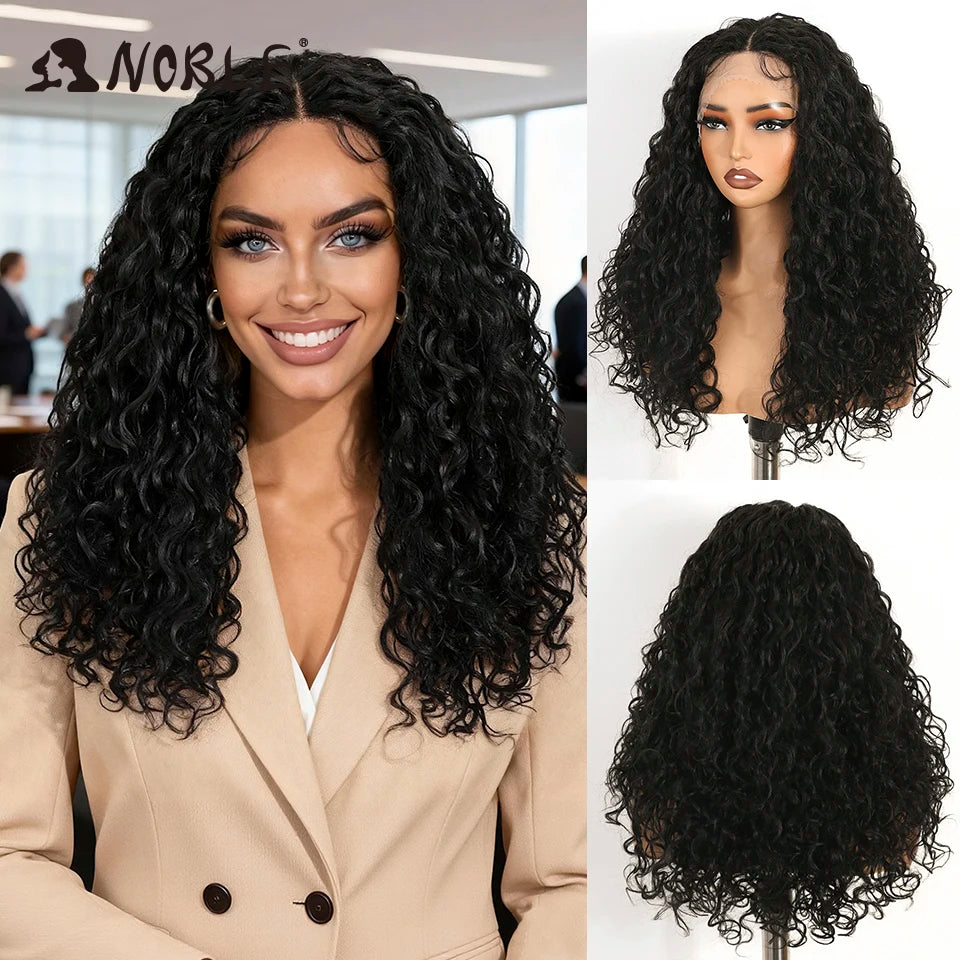 Noble Synthetic Lace Front Wig 22 Inch Curly Lace Part Water Wavy Mixed Brown Lace Wig For Women Lace Front Wigs For Women Wig