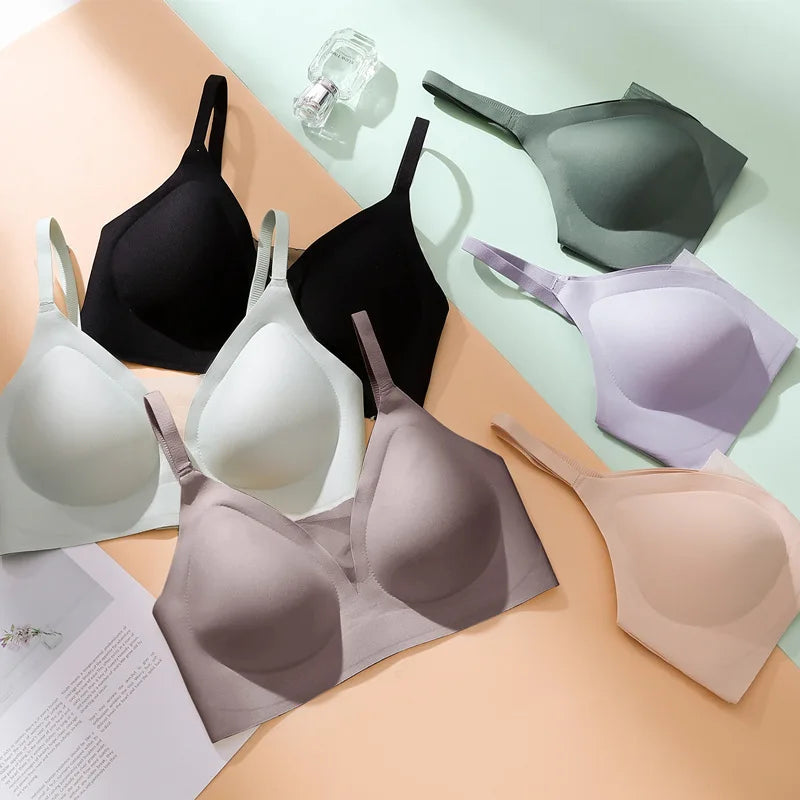 New Latex Seamless Underwear Women No Steel Ring Lace tube top Gathered Sports Pure Color Bra Breastfeeding Anti-sagging Bra
