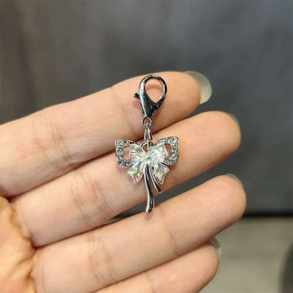 1PCS Fashion Silver Pearl Bow Pendant Gemstone Shoelaces Charms for Sneakers Shoe Decorations Buckle Girl Heart Shoe Charm