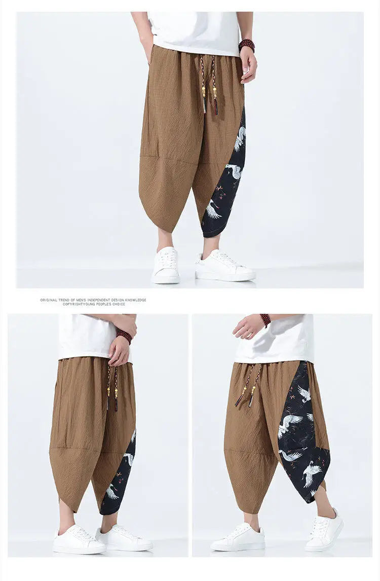Summer Shorts Men Japanese Style Retro Comfortable Breathable Beach Pants Men Elastic Waistband Thin Loose Harun Casual Trousers