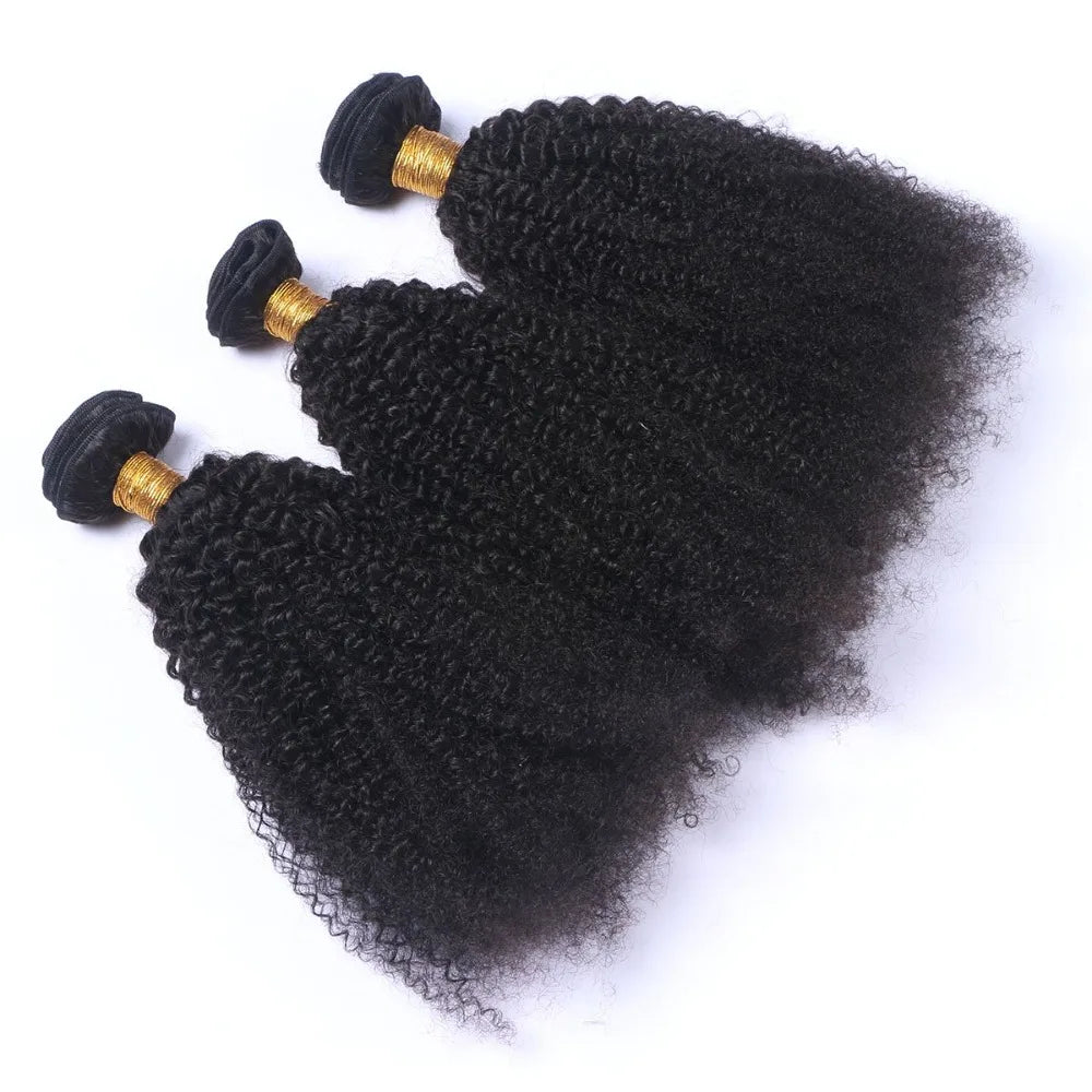 12A Afro Kinky Curly Human Hair 3 Bundles with 4x4 Lace Closure Virgin Human Hair Weaves 3 Bundles with 1 Closure 4Pcs Lot 8-24'