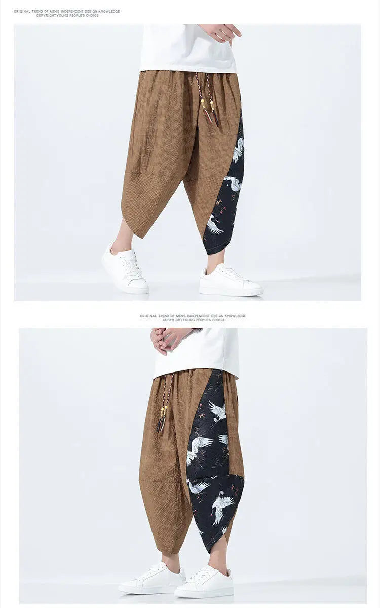 Summer Shorts Men Japanese Style Retro Comfortable Breathable Beach Pants Men Elastic Waistband Thin Loose Harun Casual Trousers