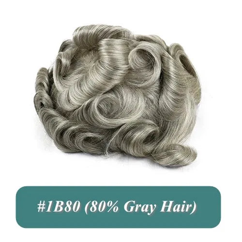 Durable Natural Hairline Human Hair Men's Toupee 26mm Curly Managable Skin Base #1 Jet Black Brown Hair Capillary Prosthesis