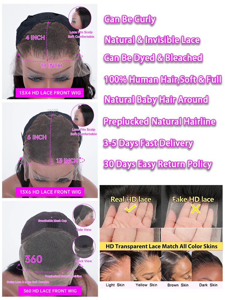 30 36 Inch Body Wave 13x6 Hd Transparent Lace Frontal Wig 13x4 Lace Front Human Hair Wig 360 Brazilian PrePlucked Wigs For Women