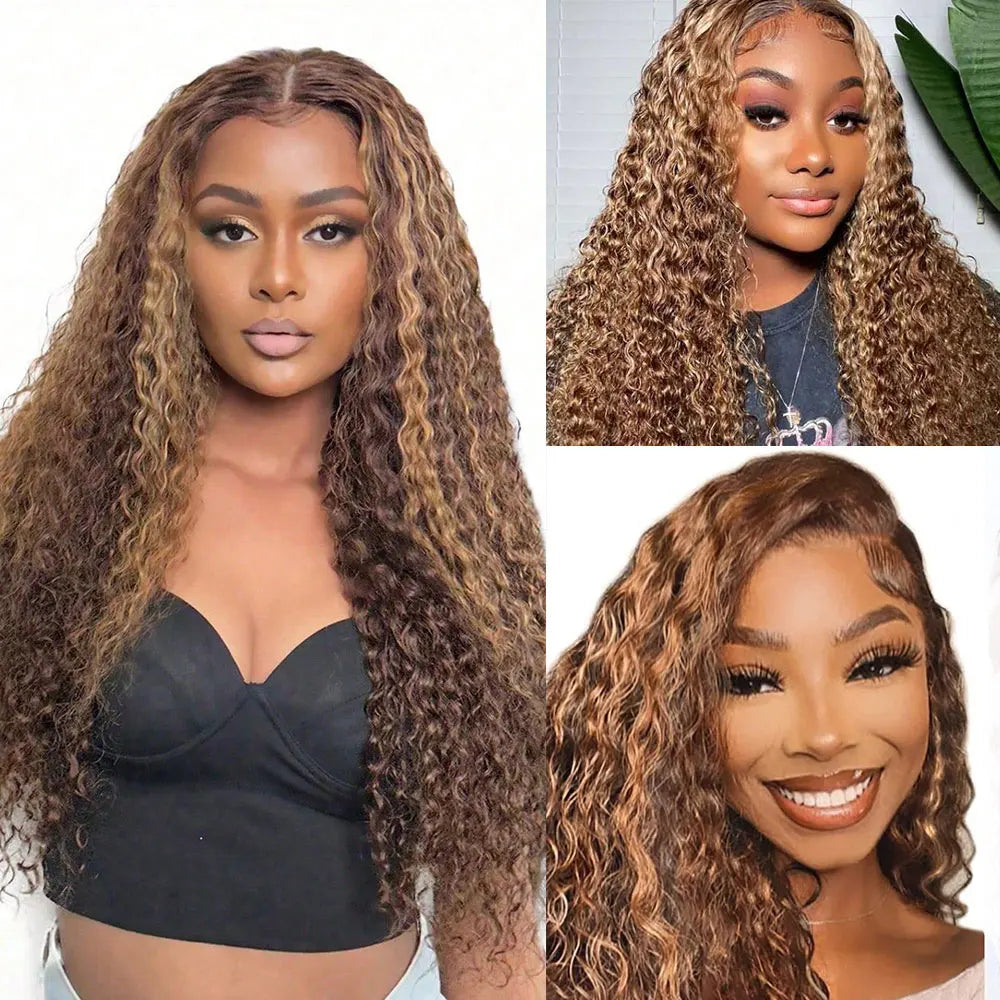 Water Wave Weave Highlight Bundles Human Hair  Brown Hair Highlighted Honey Blonde Human Hair Bundles 1 3 4 Pcs Colored Weaves