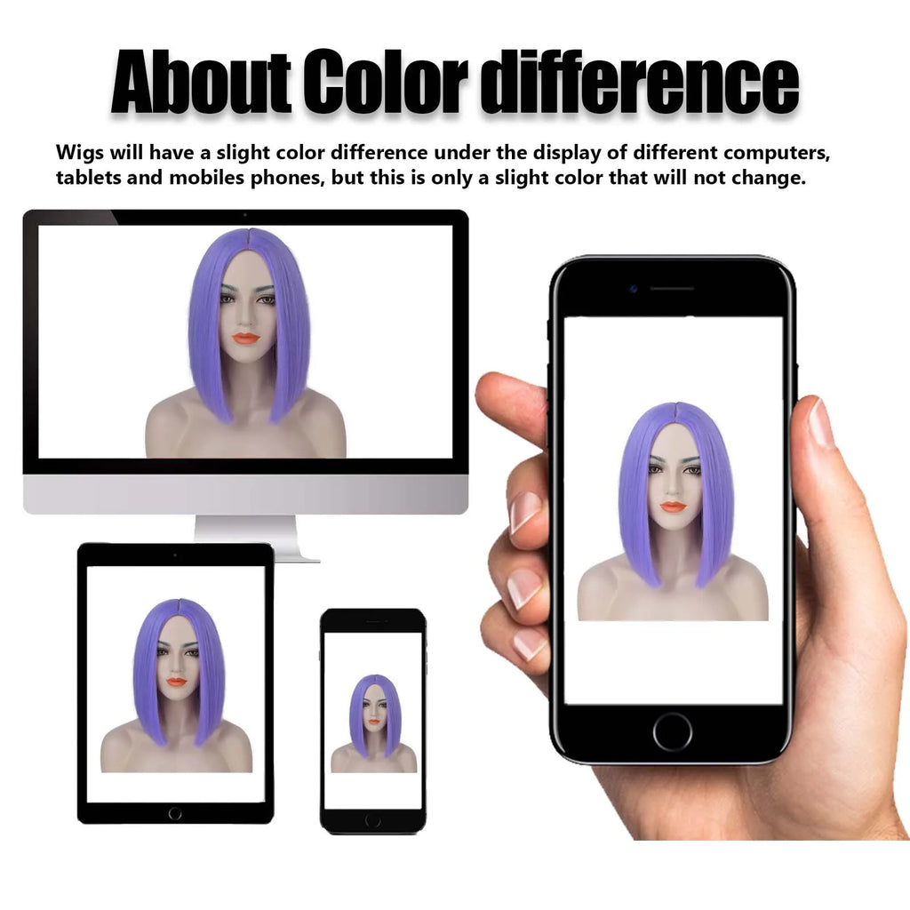 Purple Synthetic Short Bob Wig Straight Wig for Women Shoulder Length Wigs Colorful Wig for Daily Use Party Cosplay