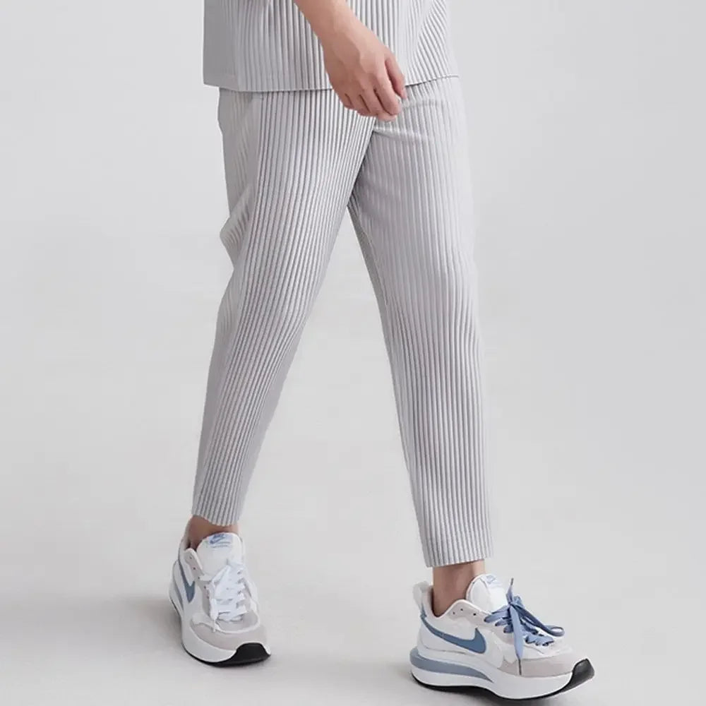 Pleats Pleated Commuter Pants Men's 2024 Autumn New Draped Elastic Trousers Casual Japanese Men Solid Color Nine Minute Pants