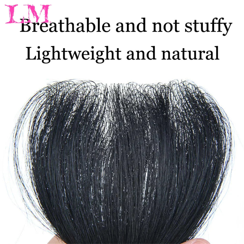 LM Natural Human Hair Clip-In Bangs,Hairline Replacement Lanugo Bangs Hand Woven Hair Bangs With Sideburns Clip In Hair Extensio