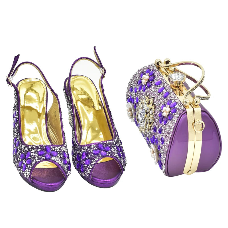 Latest Shoes and Bag for Party Wedding Plus Size Women Shoes 43 High Heels Sexy Ladies Luxery Shoes Women Dress Pumps with Purse