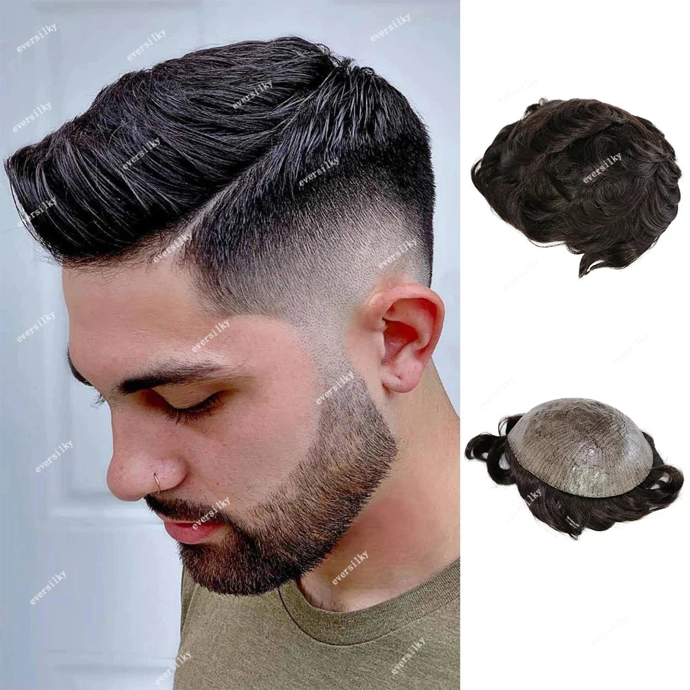 Natural Frontline Dark Brown#2 Black Blonde Super Durable Thin HD Skin PU 1B50 1B80 Grey Men's Toupee 100% Human Hair Wig System