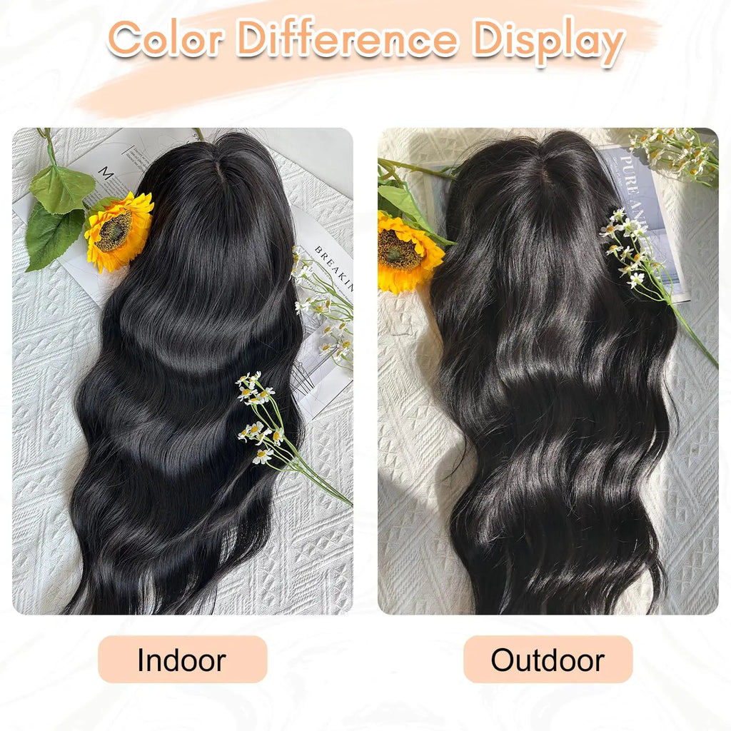 Synthetic Topper Clip In Hair Extensions with Bangs for Women Increase The Amount Of Hair On The Top Of The Head Cover The White