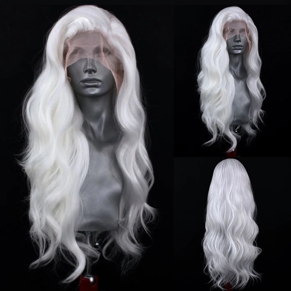 Brown Wave Wig Synthetic Lace Front Wigs For Women Long Deep Wave Lace Hair Frontal Wig White Wig Orange Heat Resistant Cosplay