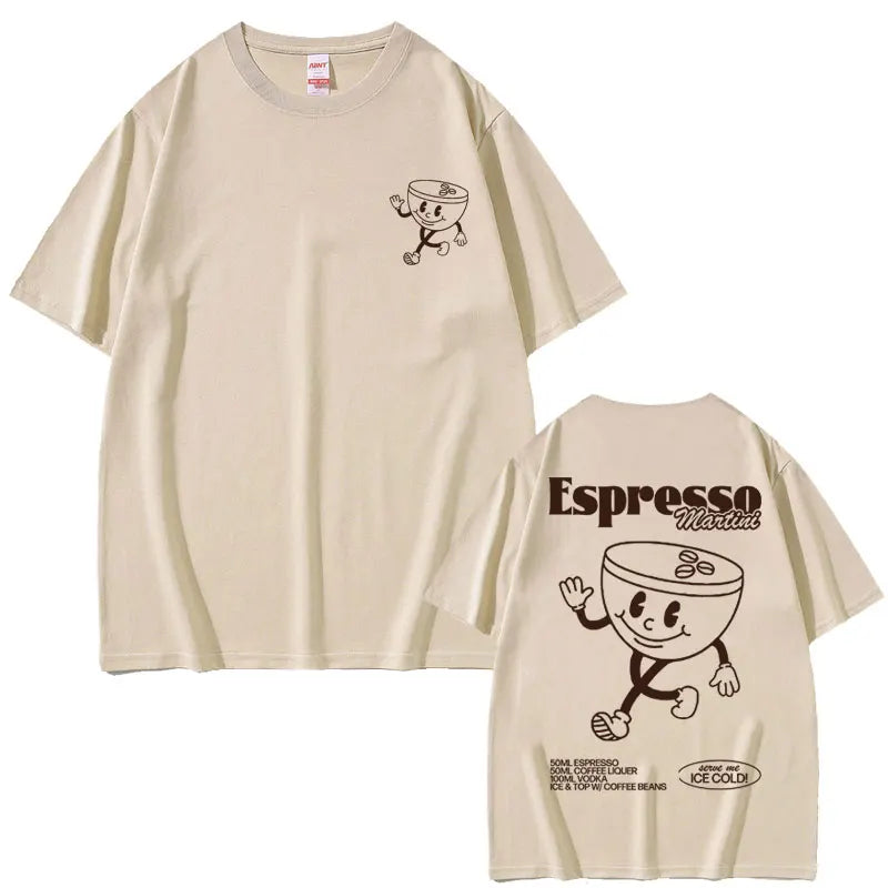 Funny Espresso Martini Cocktail Graphic T Shirt Male Vintage Cartoon Oversized T-shirts Men Women's Casual Loose Cotton Tshirt
