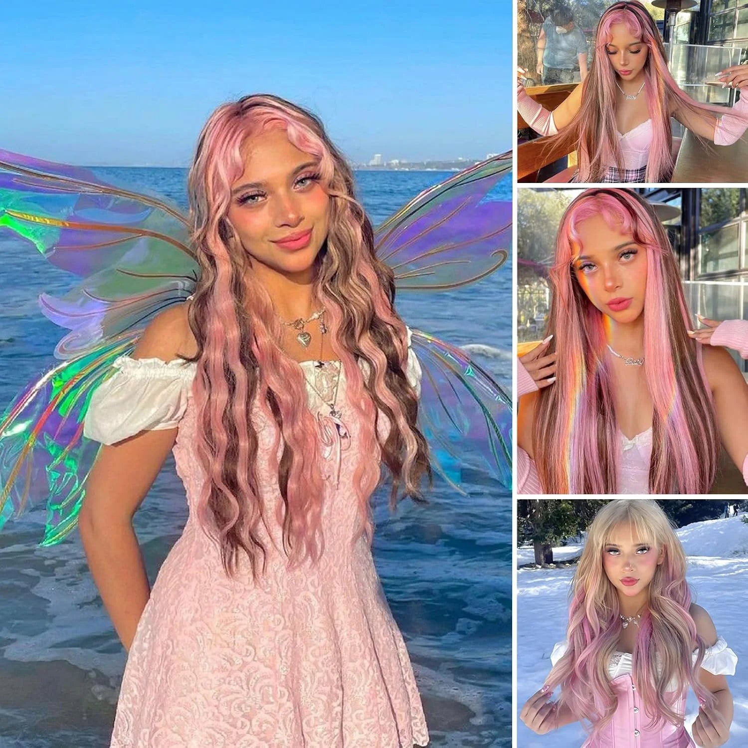 Red Hair Extensions Clip in, Party Highlight Product, Clip-In Synthetic Wig, 22-Inch Colored Straight Hair Accessory
