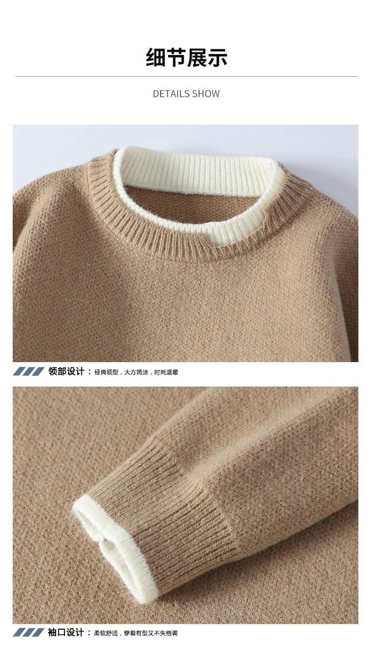 men round neck Solid color knitwear Men's High-Quality Fashion Trend Sweater Autumn/Winter Men Casual Comfortable Warm Sweaters