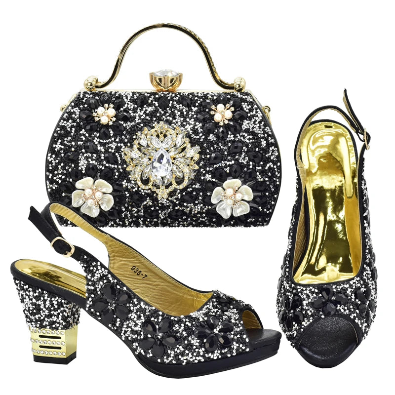Latest Shoes and Bag for Party Wedding Plus Size Women Shoes 43 High Heels Sexy Ladies Luxery Shoes Women Dress Pumps with Purse